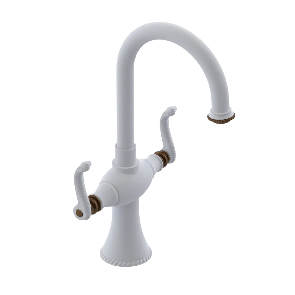Rubinet Single Hole Dual Handle Lav. Set. (less drain) Matt White