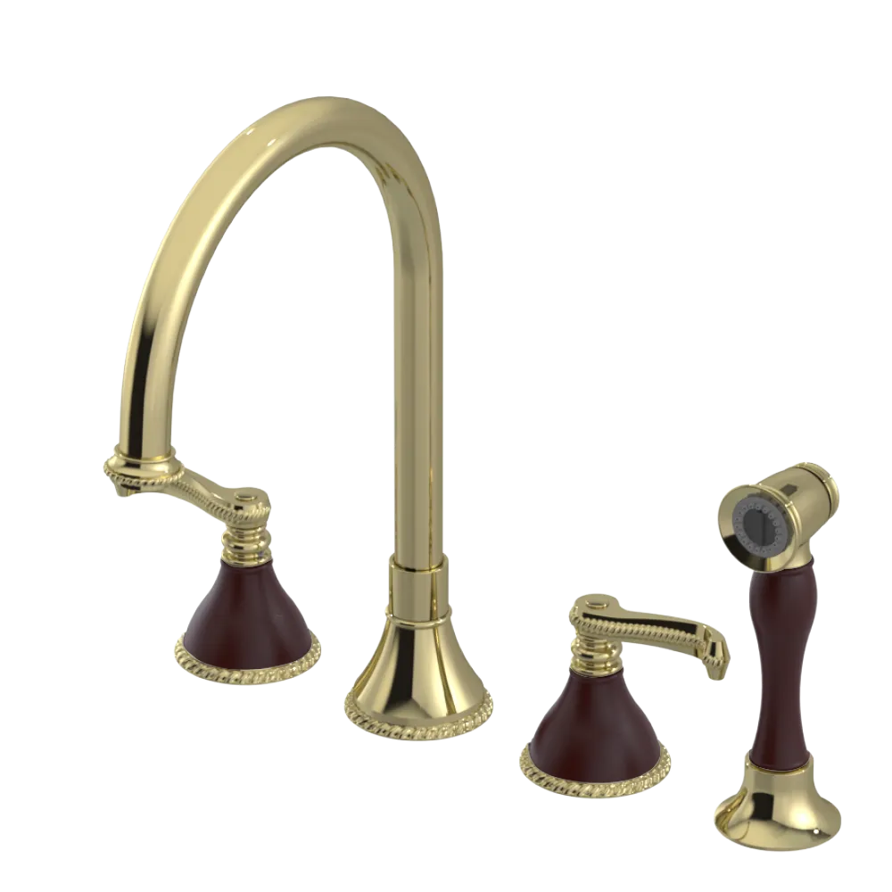 Rubinet Widespread Kitchen Set with Hand Spray Gold