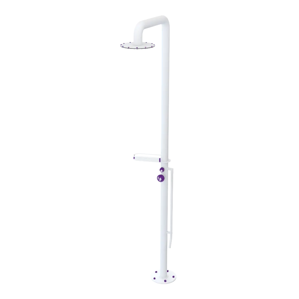 Rubinet Pressure Balance Outdoor Shower with Foot Rinse & 10" Shower Head (with shelf) - 304 Stainless Steel Matt White