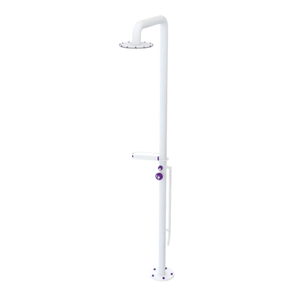 Rubinet Pressure Balance Outdoor Shower with Foot Rinse & 10" Shower Head (with shelf) - 304 Stainless Steel Matt White