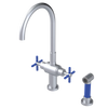 Rubinet Two Handle Single Hole Kitchen Set with LaSalle Spout with Hand Spray Satin Chrome