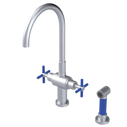Rubinet Two Handle Single Hole Kitchen Set with LaSalle Spout with Hand Spray Satin Chrome