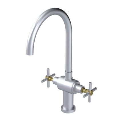 Rubinet Two Handle Single Hole Kitchen Set with LaSalle Spout Satin Chrome