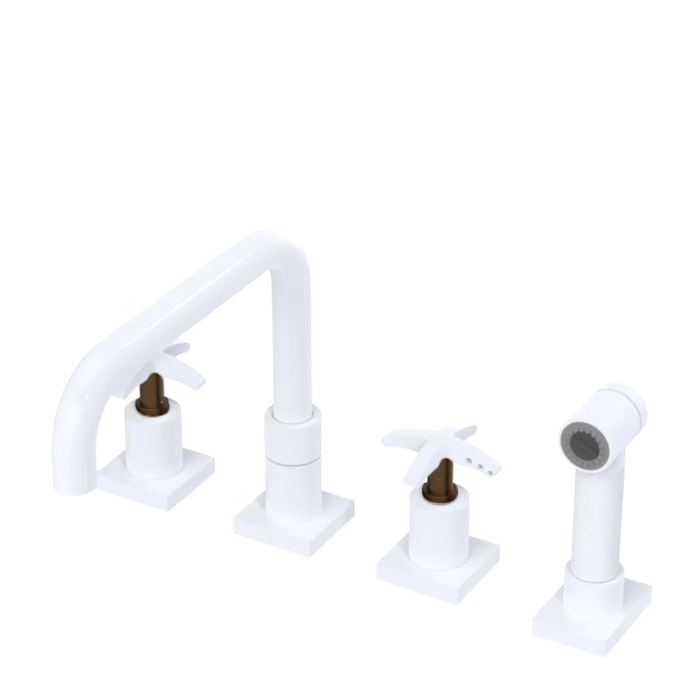 Rubinet Widespread Kitchen Set with Genesis Spout with Hand Spray White