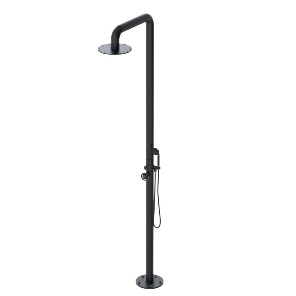 Rubinet Pressure Balance Outdoor Shower with Hand Held Shower & 10" Shower Head - 304 Stainless Steel Matt Black