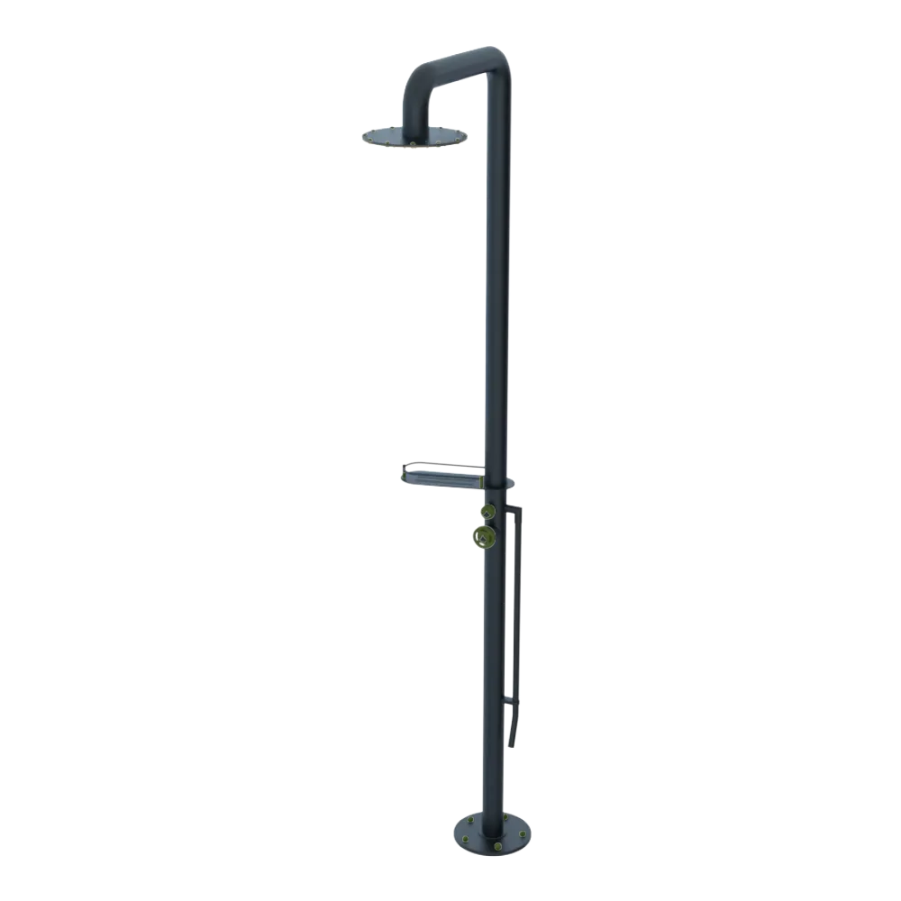 Rubinet Pressure Balance Outdoor Shower with Foot Rinse & 10" Shower Head (with shelf) - 304 Stainless Steel Matt Black