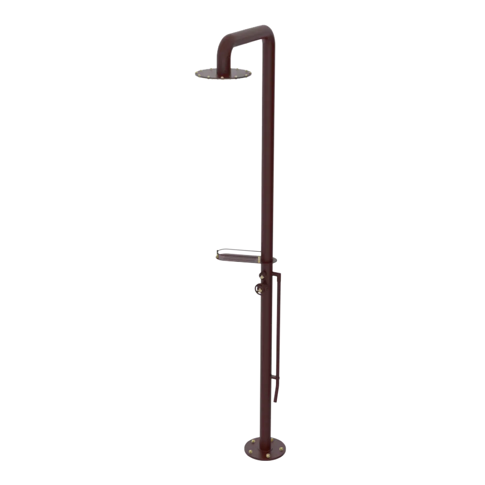Rubinet Pressure Balance Outdoor Shower with Foot Rinse & 10" Shower Head (with shelf) - 304 Stainless Steel Bordeaux