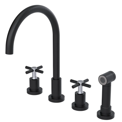 Rubinet Widespread Kitchen Set with LaSalle Spout with Hand Spray Matt Black