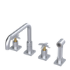 Rubinet Widespread Kitchen Set with Genesis Spout with Hand Spray Satin Chrome