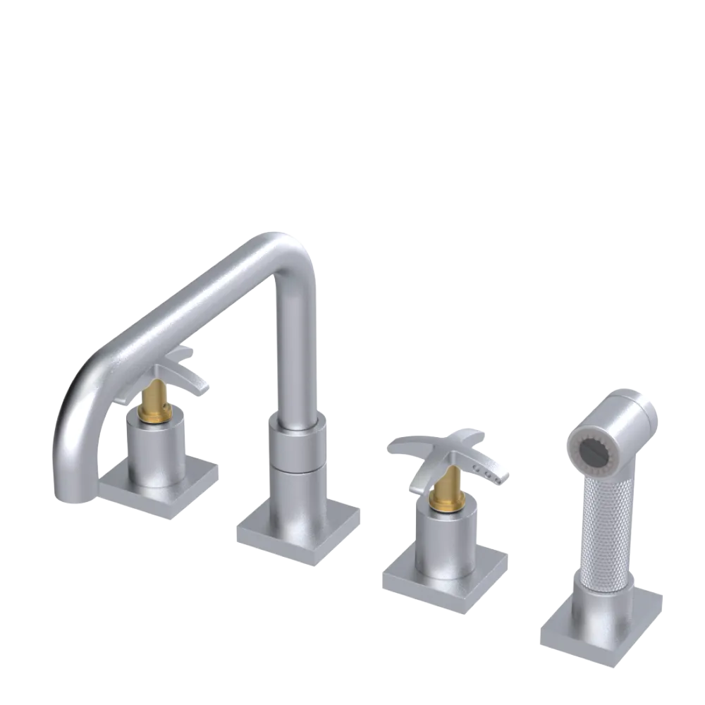 Rubinet Widespread Kitchen Set with Genesis Spout with Hand Spray Satin Chrome