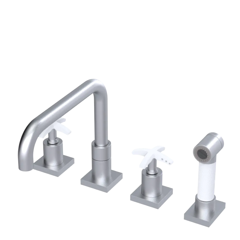 Rubinet Widespread Kitchen Set with Genesis Spout with Hand Spray Satin Chrome