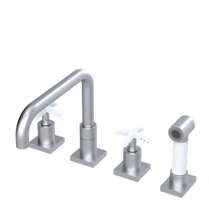 Rubinet Widespread Kitchen Set with Genesis Spout with Hand Spray Satin Chrome