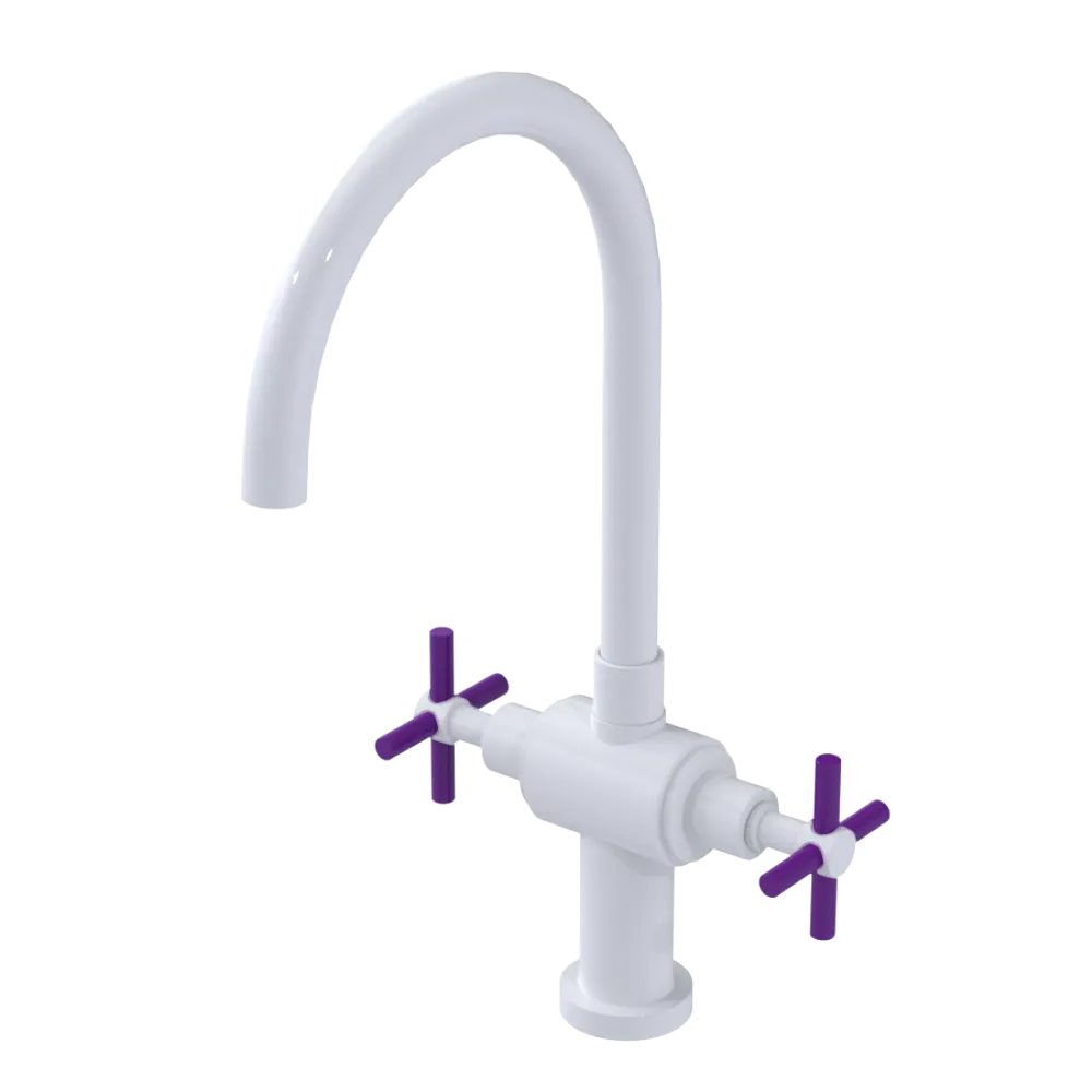 Rubinet Two Handle Single Hole Kitchen Set with LaSalle Spout White
