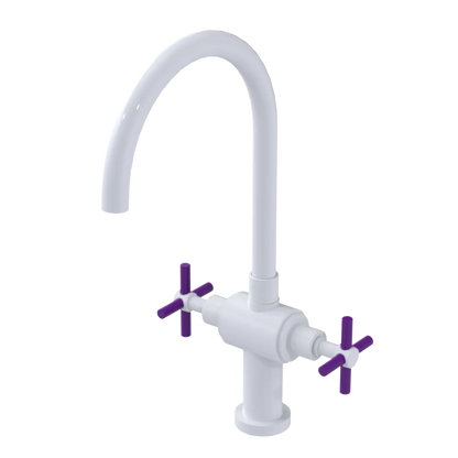 Rubinet Two Handle Single Hole Kitchen Set with LaSalle Spout White