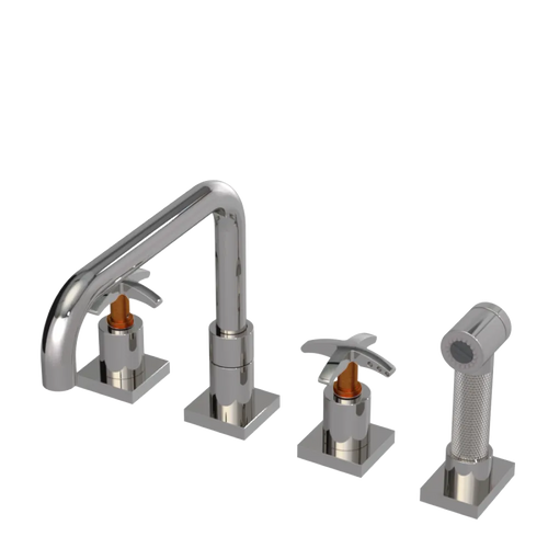 Rubinet Widespread Kitchen Set with Genesis Spout with Hand Spray Polished Nickel