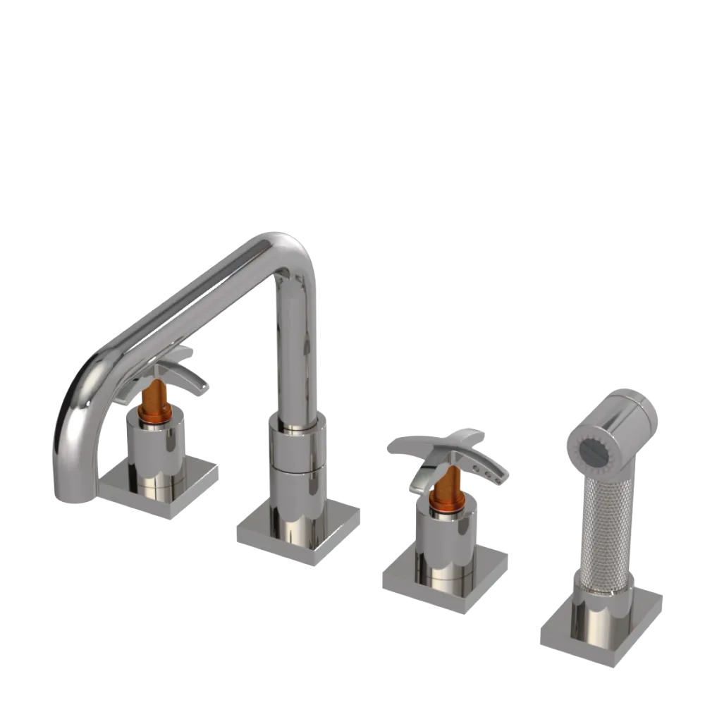 Rubinet Widespread Kitchen Set with Genesis Spout with Hand Spray Polished Nickel