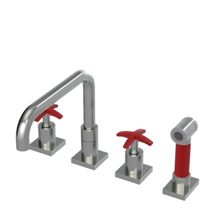 Rubinet Widespread Kitchen Set with Genesis Spout with Hand Spray Satin Nickel