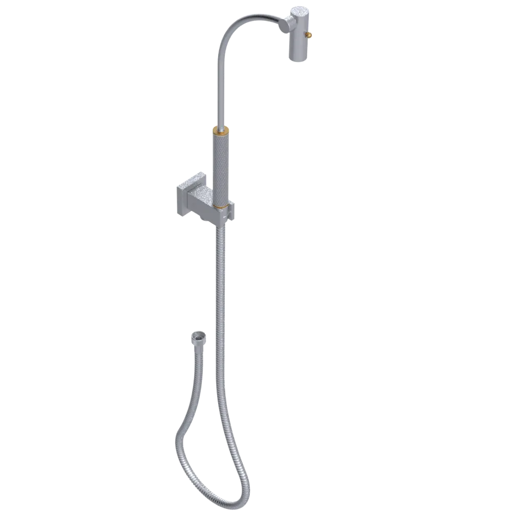 Rubinet Hand Held Shower Bidet with Extended Reach & Dual Function Spray Including Wall Bracket with Supply & Hose (Square) Satin Chrome