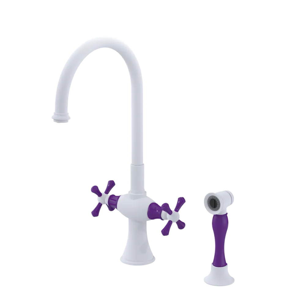 Rubinet Two Handle Single Hole Kitchen Set with Hand Spray Matt White