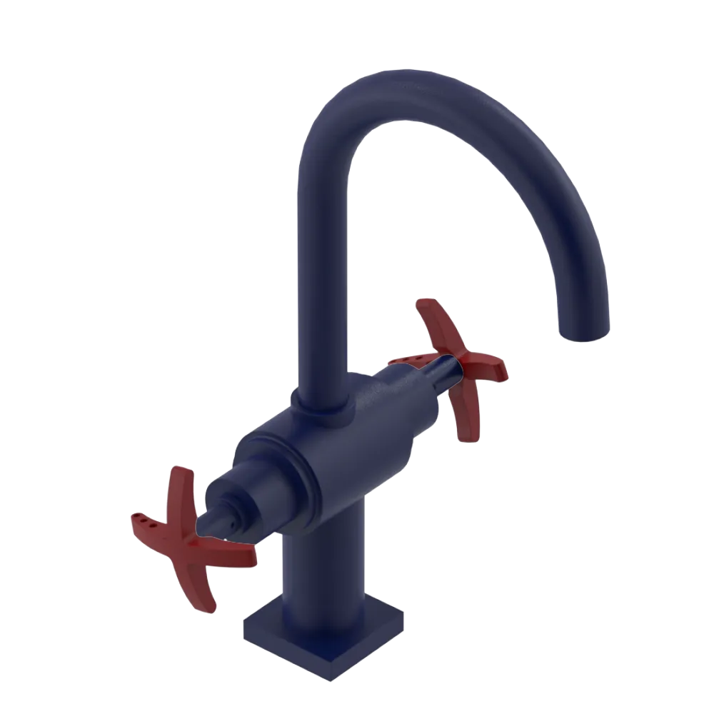 Rubinet Single Hole Dual Handle Lav. Set. (less drain) Midnight Blue