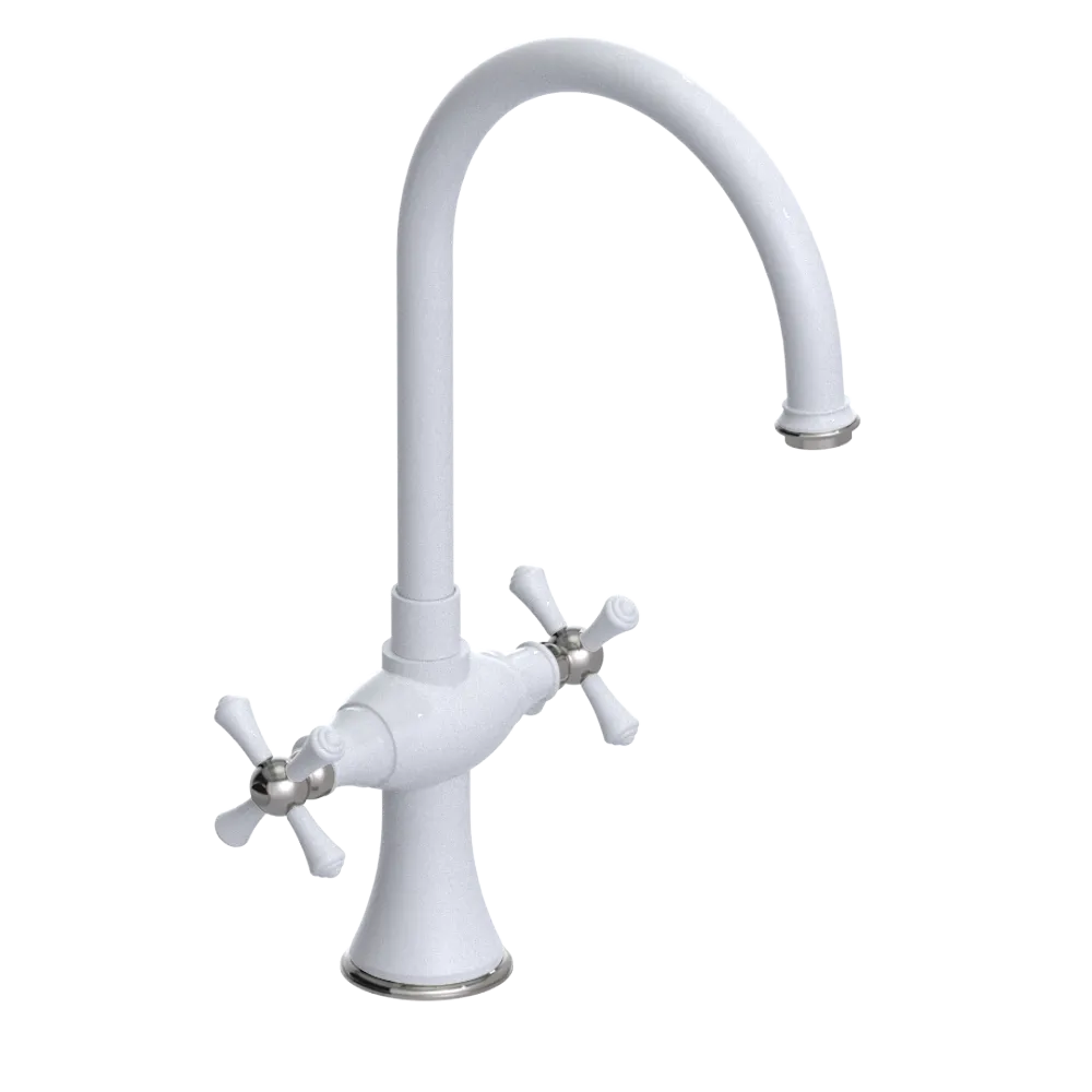 Rubinet Two Handle Single Hole Kitchen Set White