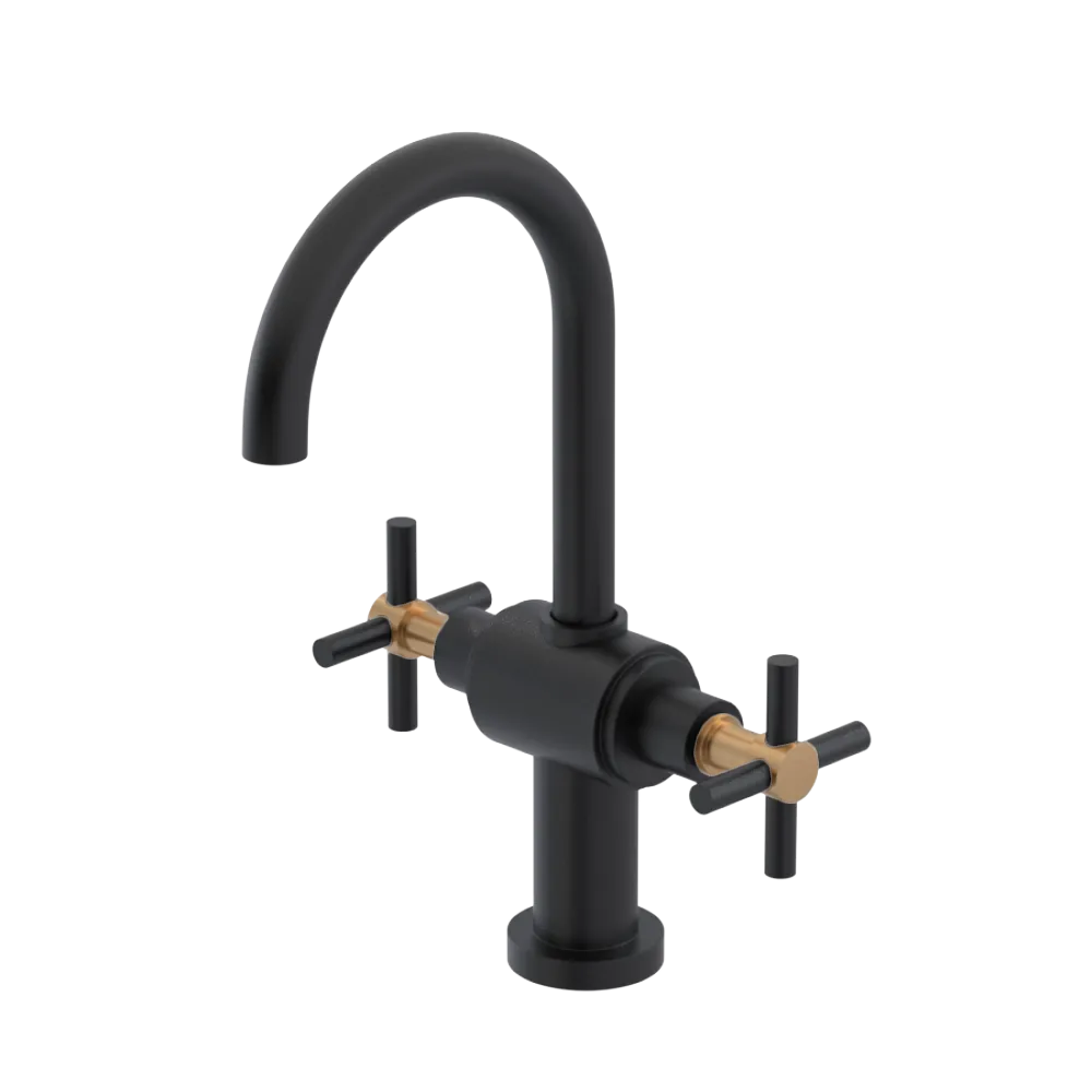 Rubinet Single Hole Dual Handle Lav. Set with LaSalle Spout (less drain) Matt Black
