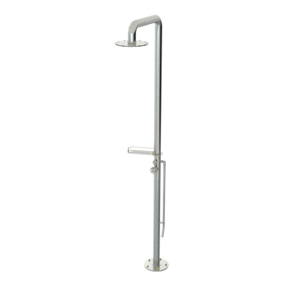 Rubinet Pressure Balance Outdoor Shower with Foot Rinse & 10" Shower Head (with shelf) - 304 Stainless Steel Satin Nickel