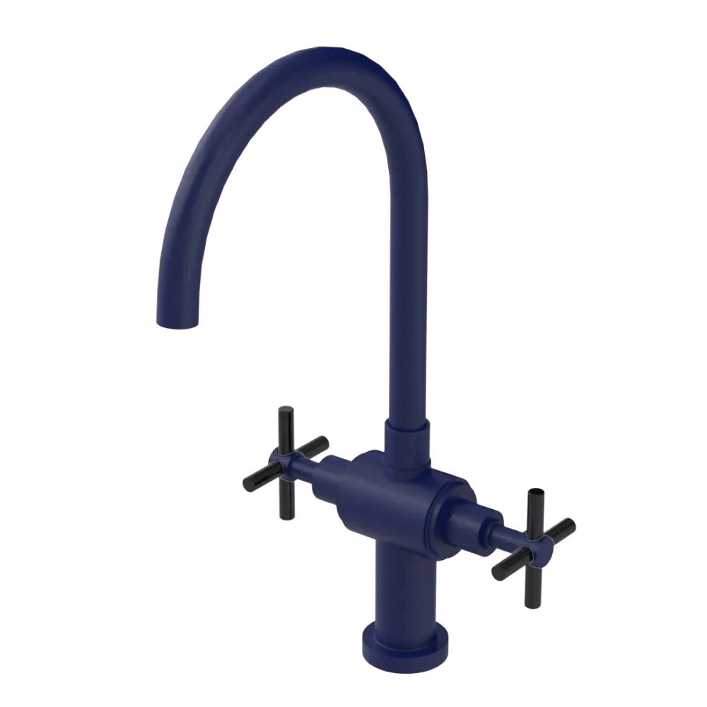 Rubinet Two Handle Single Hole Kitchen Set with LaSalle Spout Midnight Blue