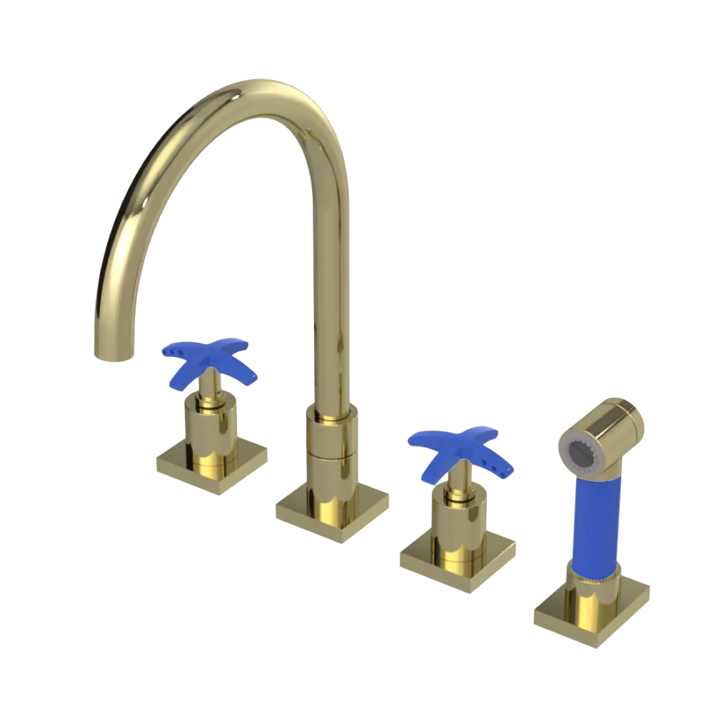 Rubinet Widespread Kitchen Set with Hand Spray Gold