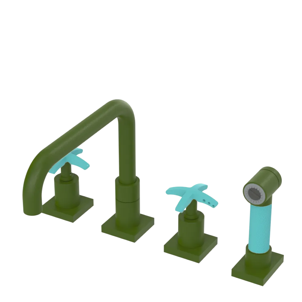 Rubinet Widespread Kitchen Set with Genesis Spout with Hand Spray Green Envy