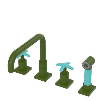 Rubinet Widespread Kitchen Set with Genesis Spout with Hand Spray Green Envy