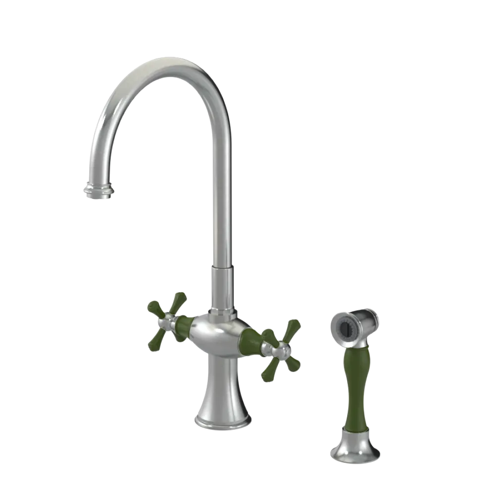 Rubinet Two Handle Single Hole Kitchen Set with Hand Spray Satin Nickel