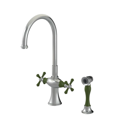 Rubinet Two Handle Single Hole Kitchen Set with Hand Spray Satin Nickel