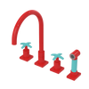 Rubinet Widespread Kitchen Set with Hand Spray Red