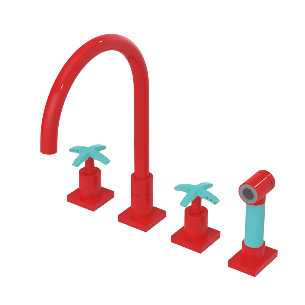 Rubinet Widespread Kitchen Set with Hand Spray Red