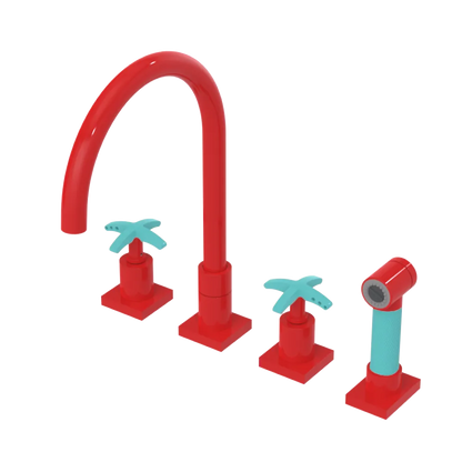 Rubinet Widespread Kitchen Set with Hand Spray Red