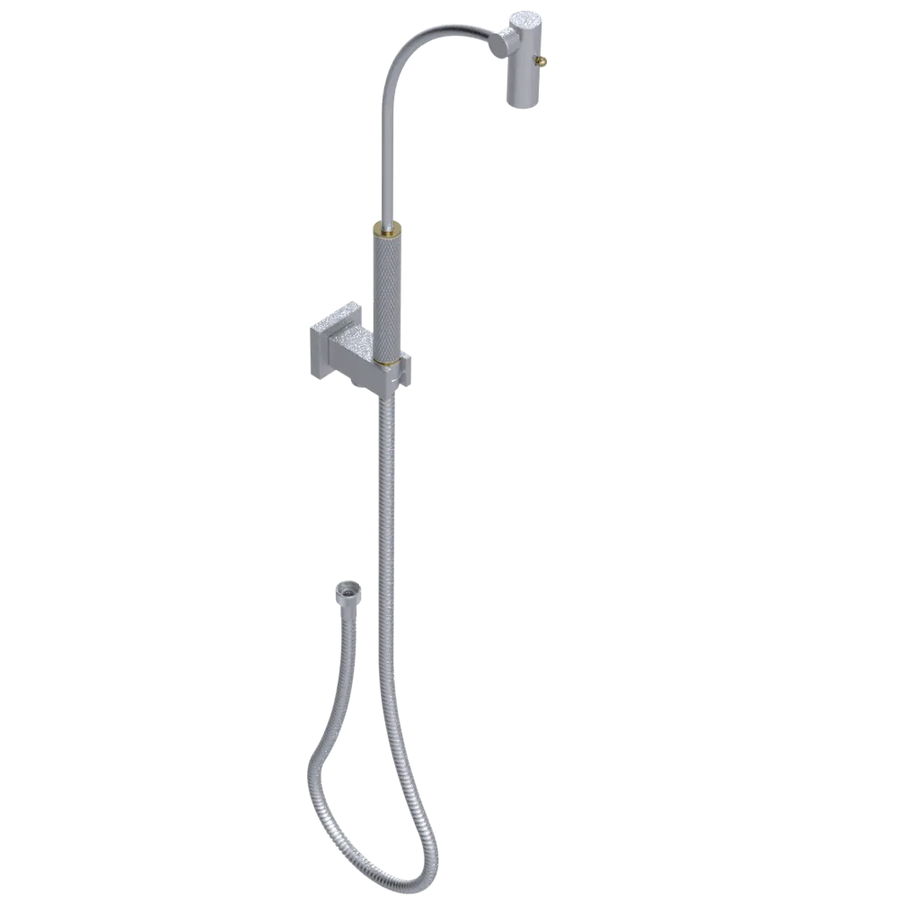 Rubinet Hand Held Shower Bidet with Extended Reach & Dual Function Spray Including Wall Bracket with Supply & Hose (Square) Satin Chrome