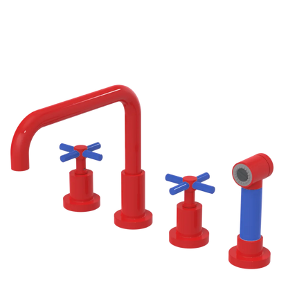 Rubinet Widespread Kitchen Set with Hand Spray Red