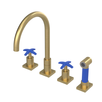 Rubinet Widespread Kitchen Set with Hand Spray Satin Gold