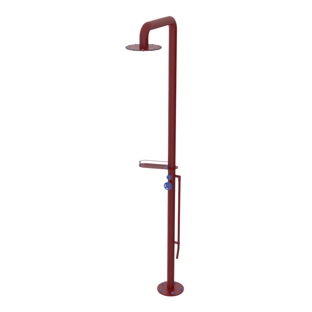 Rubinet Pressure Balance Outdoor Shower with Foot Rinse & 10" Shower Head (with shelf) - 304 Stainless Steel Maroon