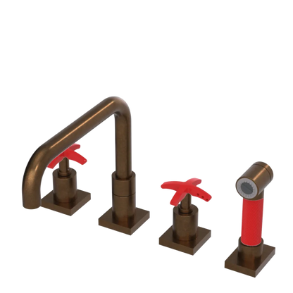 Rubinet Widespread Kitchen Set with Genesis Spout with Hand Spray Tuscan Brass