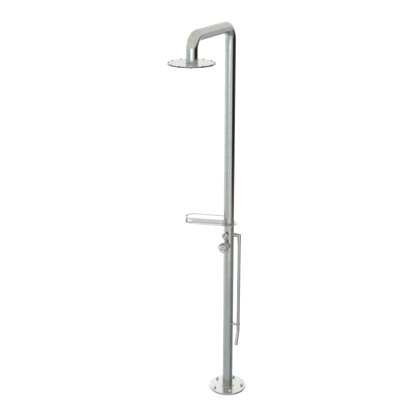 Rubinet Pressure Balance Outdoor Shower with Foot Rinse & 10" Shower Head (with shelf) - 304 Stainless Steel Satin Nickel