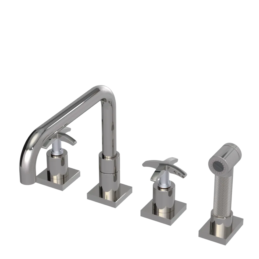 Rubinet Widespread Kitchen Set with Genesis Spout with Hand Spray Polished Nickel
