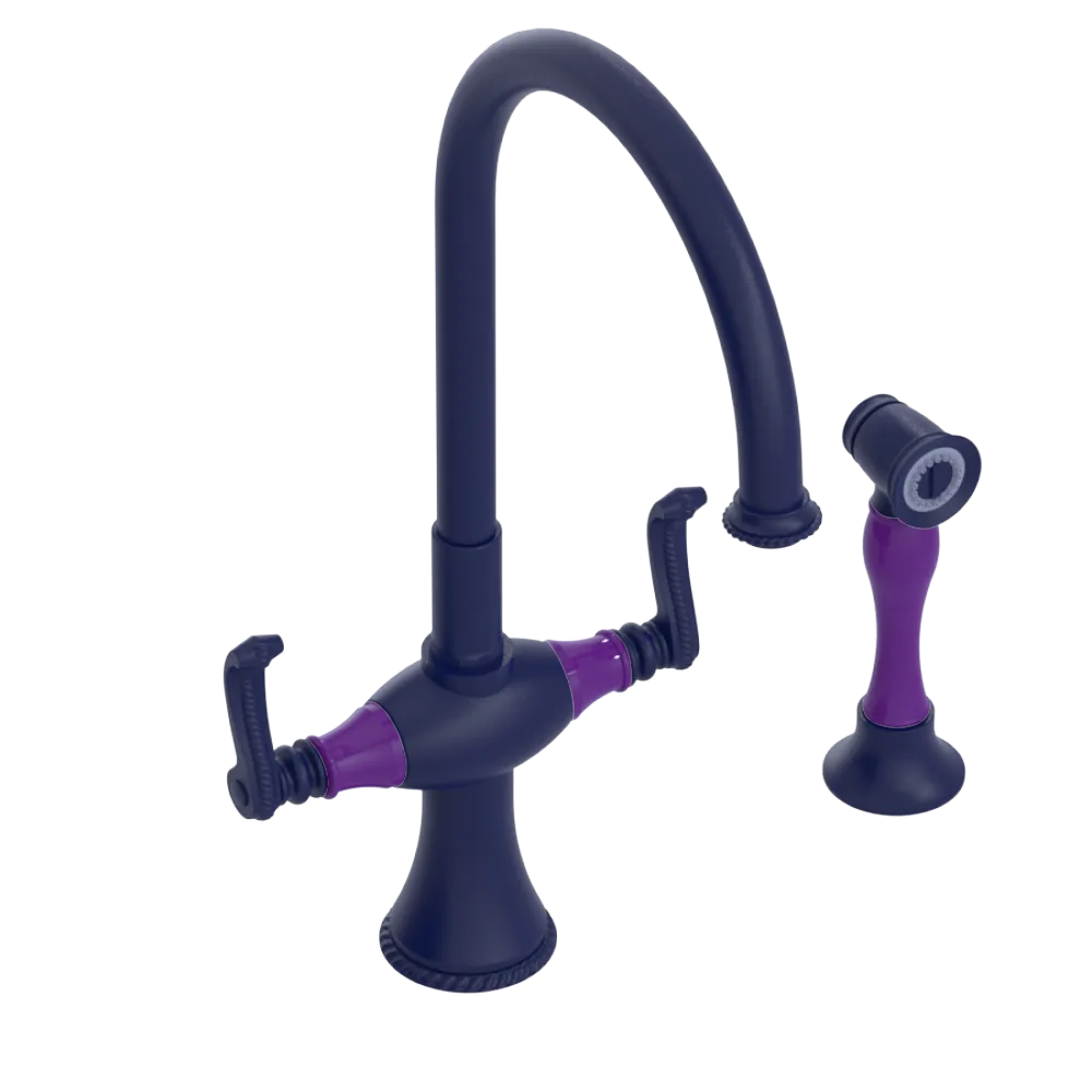 Rubinet Two Handle Single Hole Kitchen Set with Hand Spray Midnight Blue