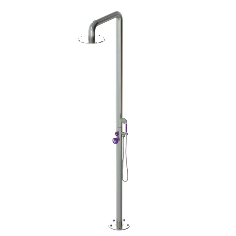 Rubinet Pressure Balance Outdoor Shower with Hand Held Shower & 10" Shower Head - 304 Stainless Steel Satin Nickel