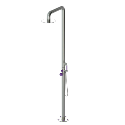 Rubinet Pressure Balance Outdoor Shower with Hand Held Shower & 10" Shower Head - 304 Stainless Steel Satin Nickel