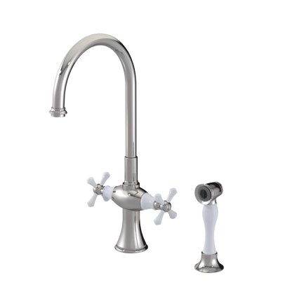Rubinet Two Handle Single Hole Kitchen Set with Hand Spray Polished Nickel
