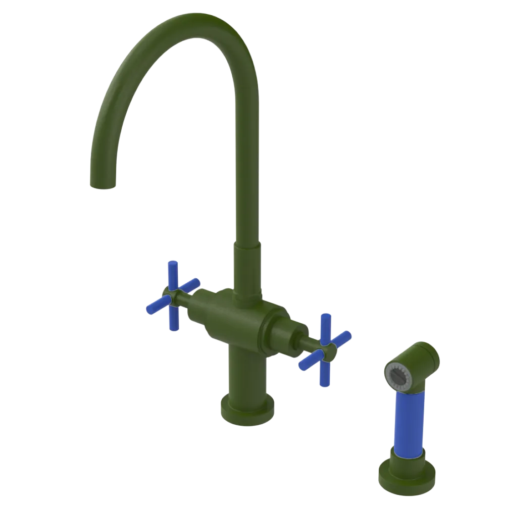 Rubinet Two Handle Single Hole Kitchen Set with LaSalle Spout with Hand Spray Green Envy