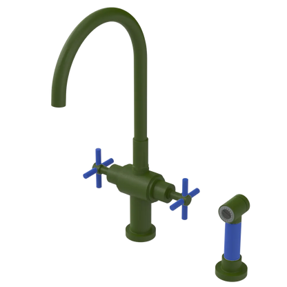 Rubinet Two Handle Single Hole Kitchen Set with LaSalle Spout with Hand Spray Green Envy