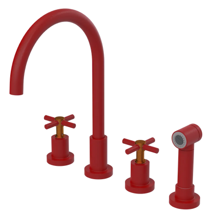 Rubinet Widespread Kitchen Set with LaSalle Spout with Hand Spray Maroon